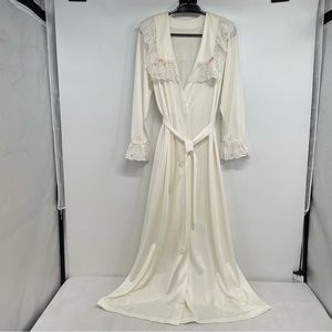 NEW Vintage Shadowline Belted Robe sz. M Chiffon Ivory Lace
